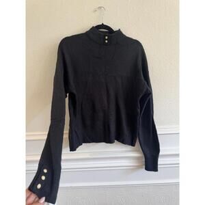 Vintage Winterset Black Knit Sweater White Gold Buttons Size Large Old Money